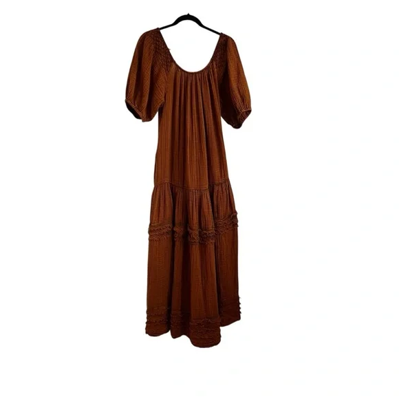 Free People Sunday Stroll smock Brown Bohemian Maxi Dress in Vintage Wash sizeXL - Picture 3 of 12